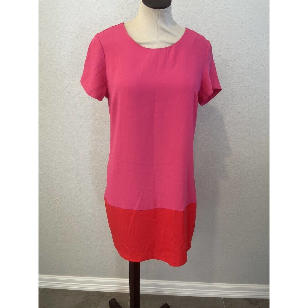 Cynthia Rowley Women's Color block Shift Dress SZ 6 Pink Red Career Zipper H51